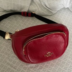 Red Pebbled Leather Coach Belt bag